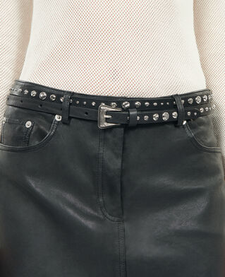 The Kooples WOMEN BLACK thin leather belt with black studs