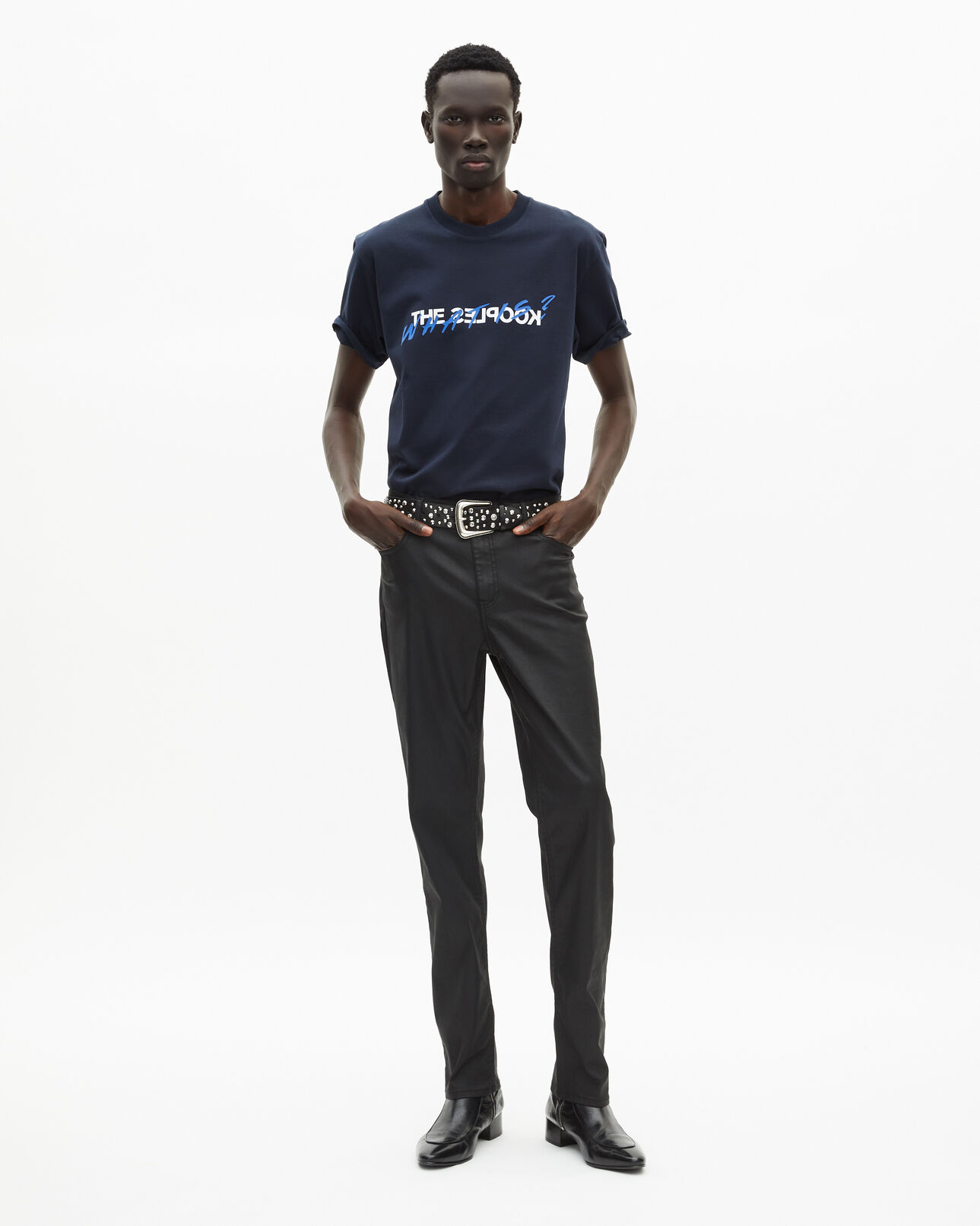 The Kooples MEN BLACK black leather-effect straight-leg jeans