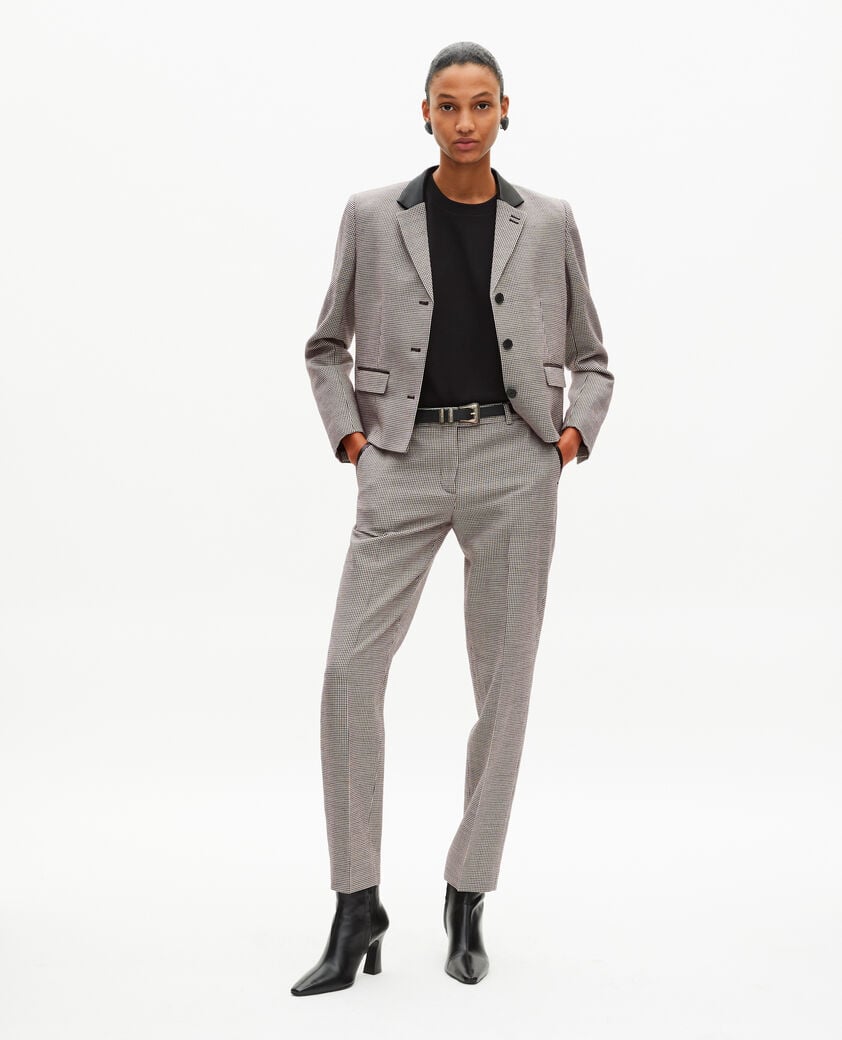 The Kooples DAMEN BLACK GREY eng anliegende schneiderhose mit hahnentrittmuster in schwarz und weiß