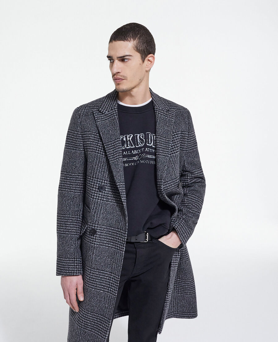 long wool coat with check motif