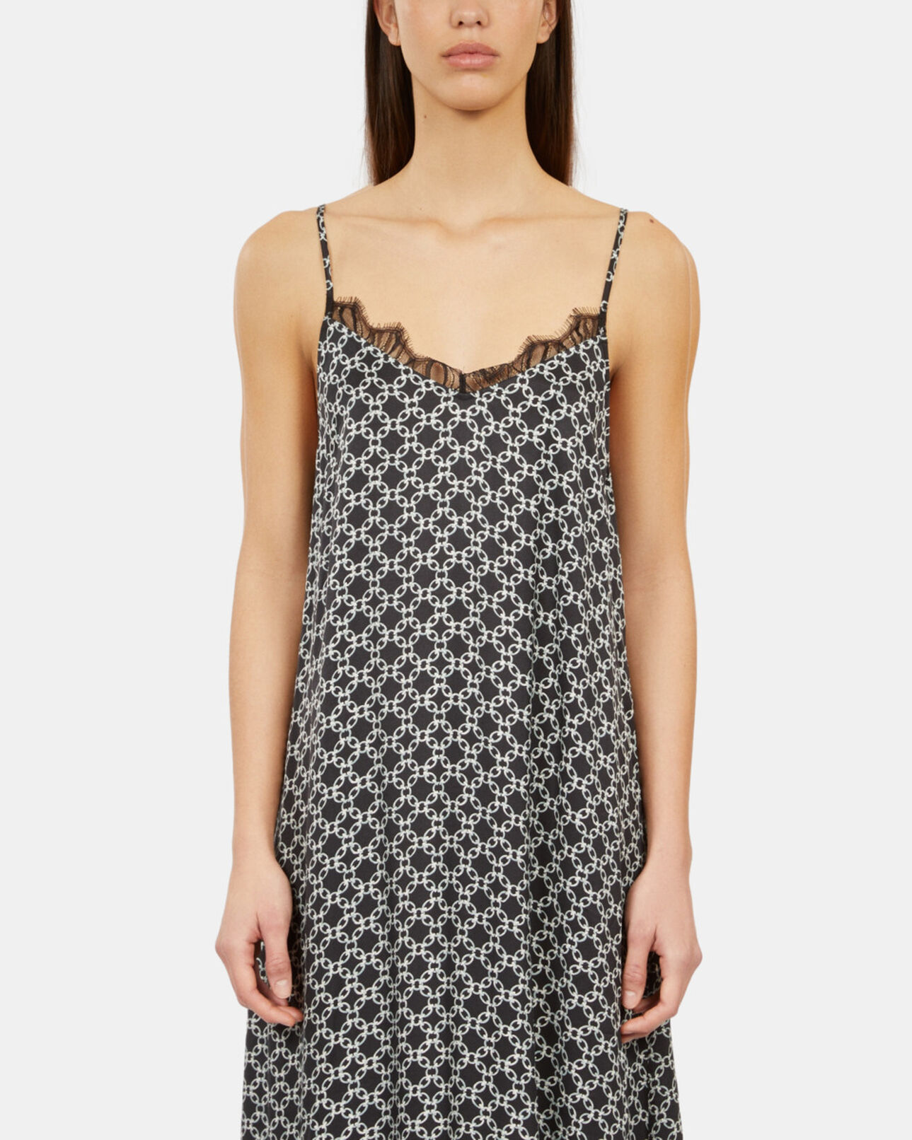 The Kooples WOMEN BLACK WHITE long printed slip dress