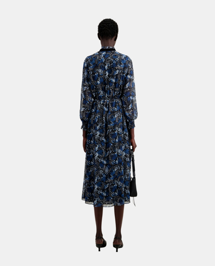 The Kooples WOMEN BLUE long printed dress with pleating