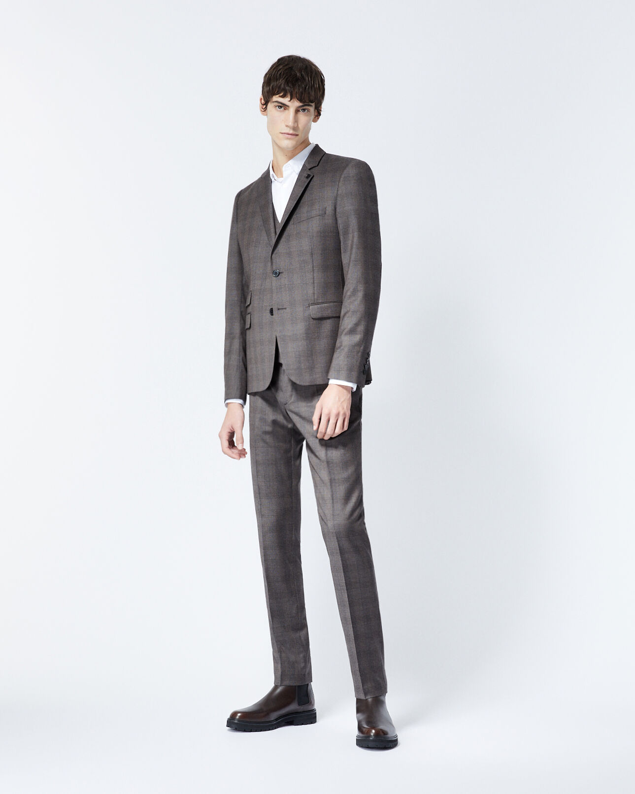 The Kooples MEN DARK GREY grey wool check suit trousers