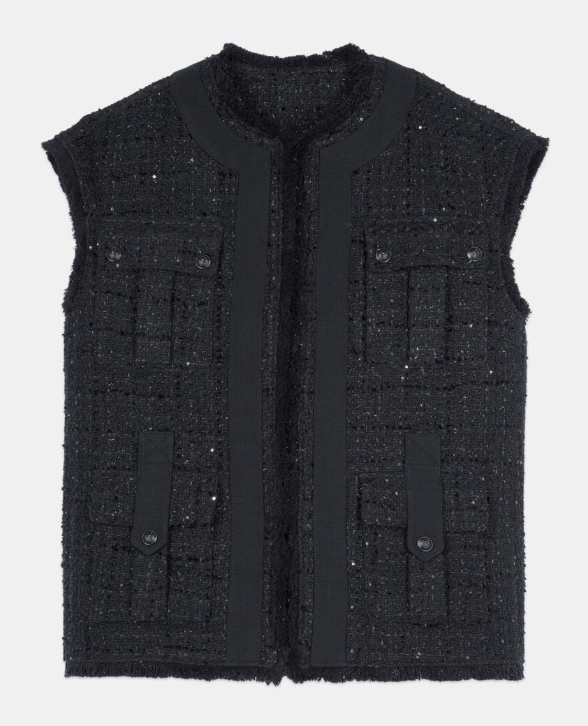 The Kooples WOMEN BLACK black tweed sleeveless jacket