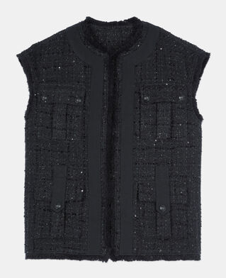 The Kooples WOMEN BLACK black tweed sleeveless jacket