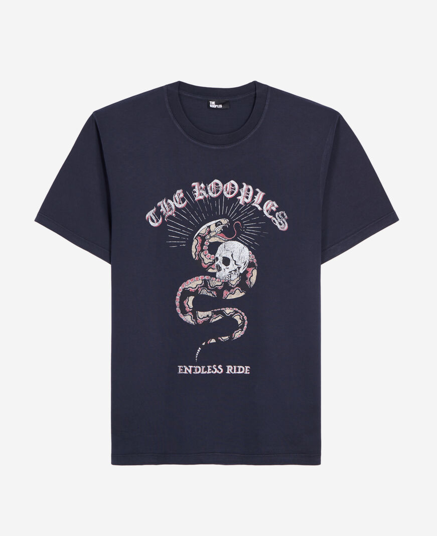 The Kooples HOMME WASHED NAVY t-shirt avec sérigraphie bleu marine