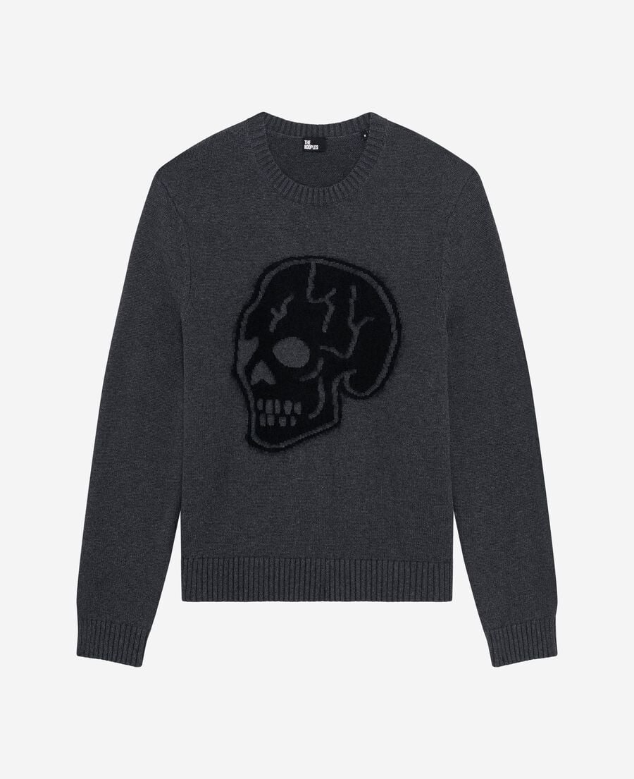 The Kooples HOMME DARK GREY MELANGE pull t&ecirc;te de mort gris clair