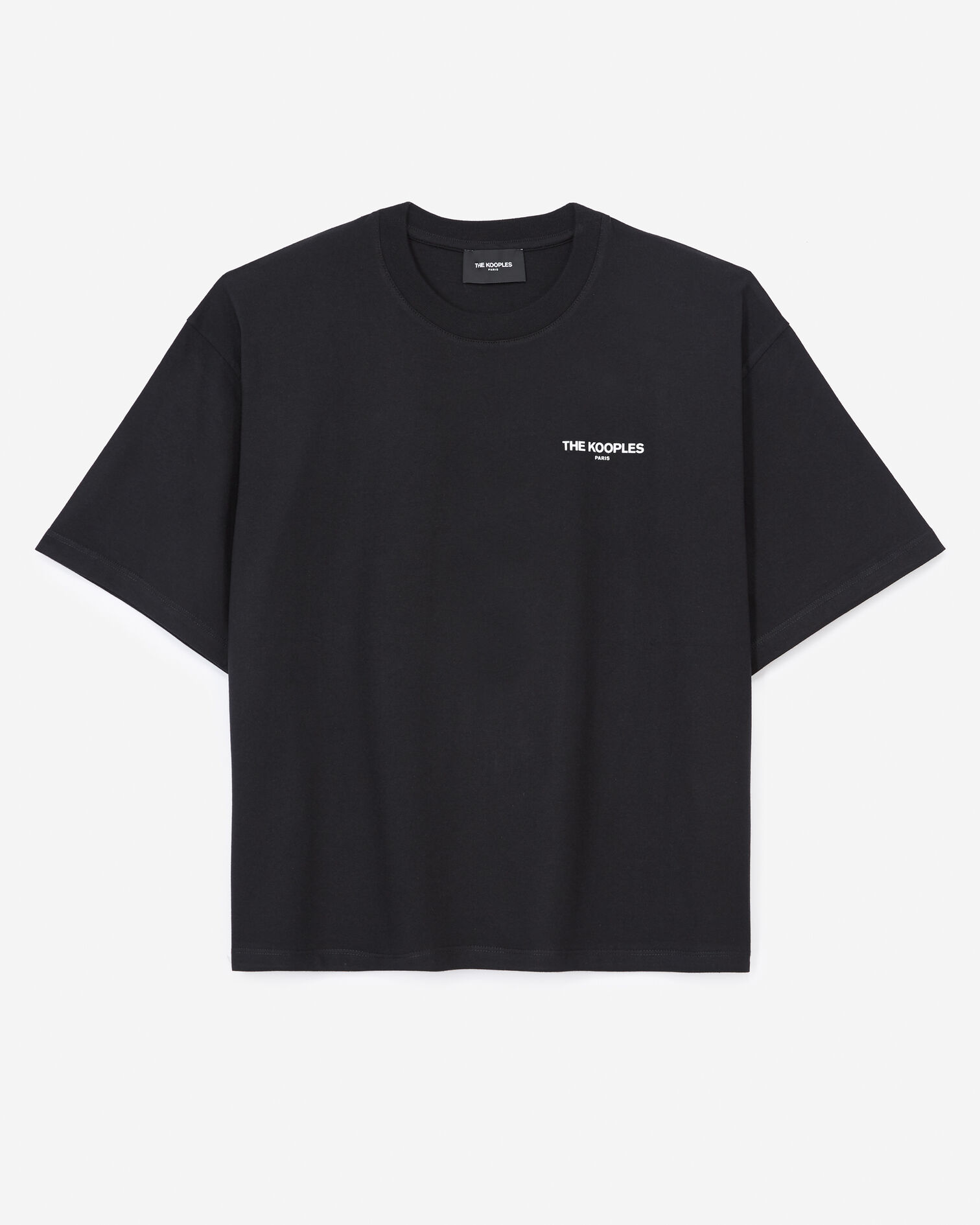 Baumwoll-T-Shirt schwarze Stickerei Brust, BLACK, hi-res image number null