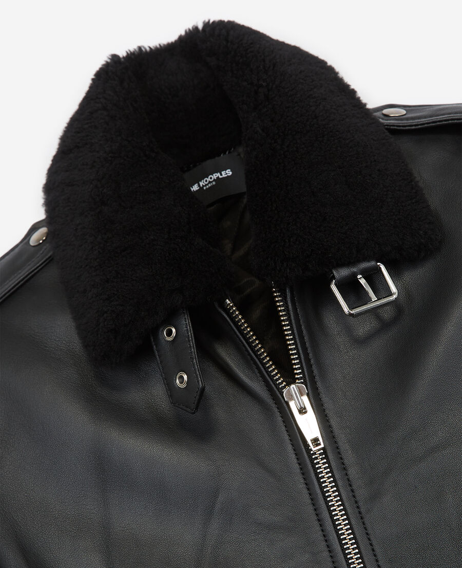 black leather flight jacket w/shearling neck