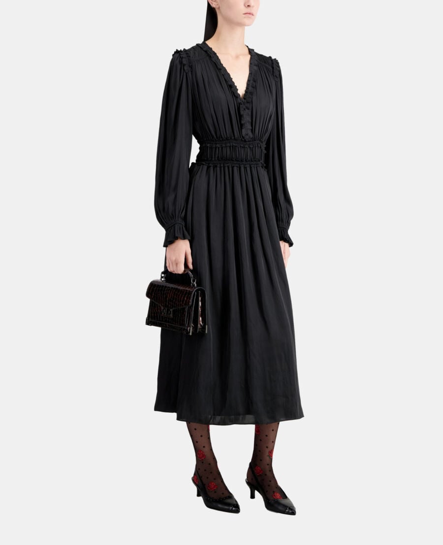 The Kooples WOMEN BLACK long black dress with shirring