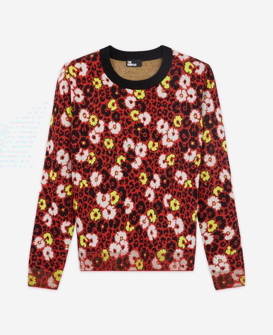 The Kooples FEMME DARK RED pull en laine imprimé fleuri
