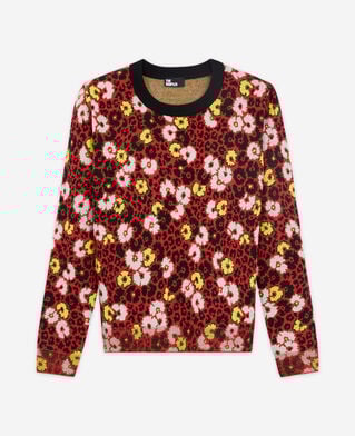 The Kooples FEMME DARK RED pull en laine imprimé fleuri