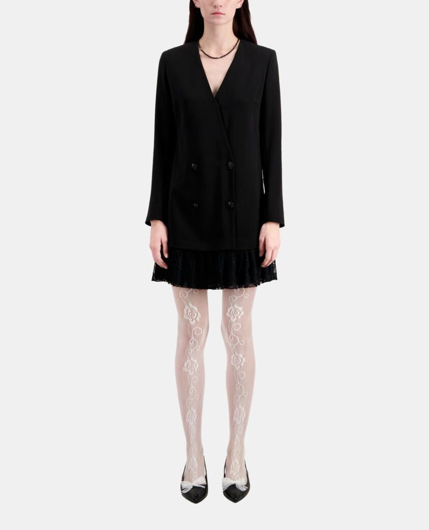 The Kooples FEMME BLACK robe courte noire effet tailleur en cr&ecirc;pe et dentelle