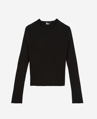 The Kooples DAMEN BLACK schwarzer pullover mit gerippten details