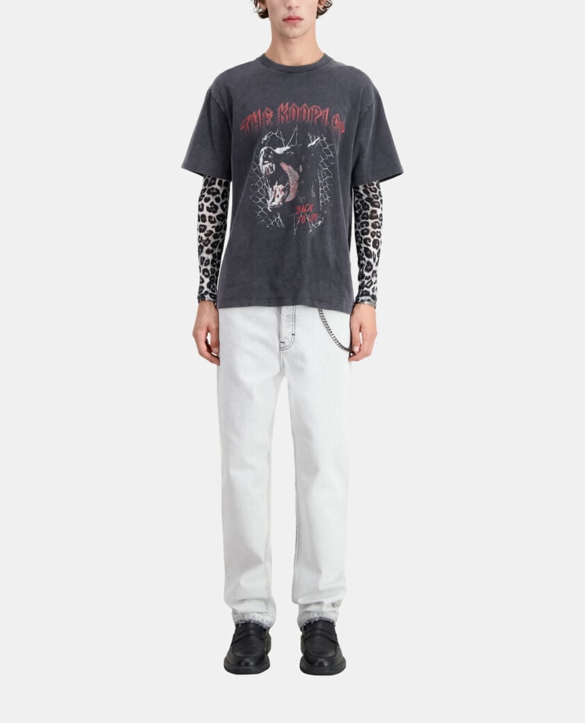 The Kooples HERREN BLACK WASHED schwarzes t-shirt herren mit barking-dog-siebdruck