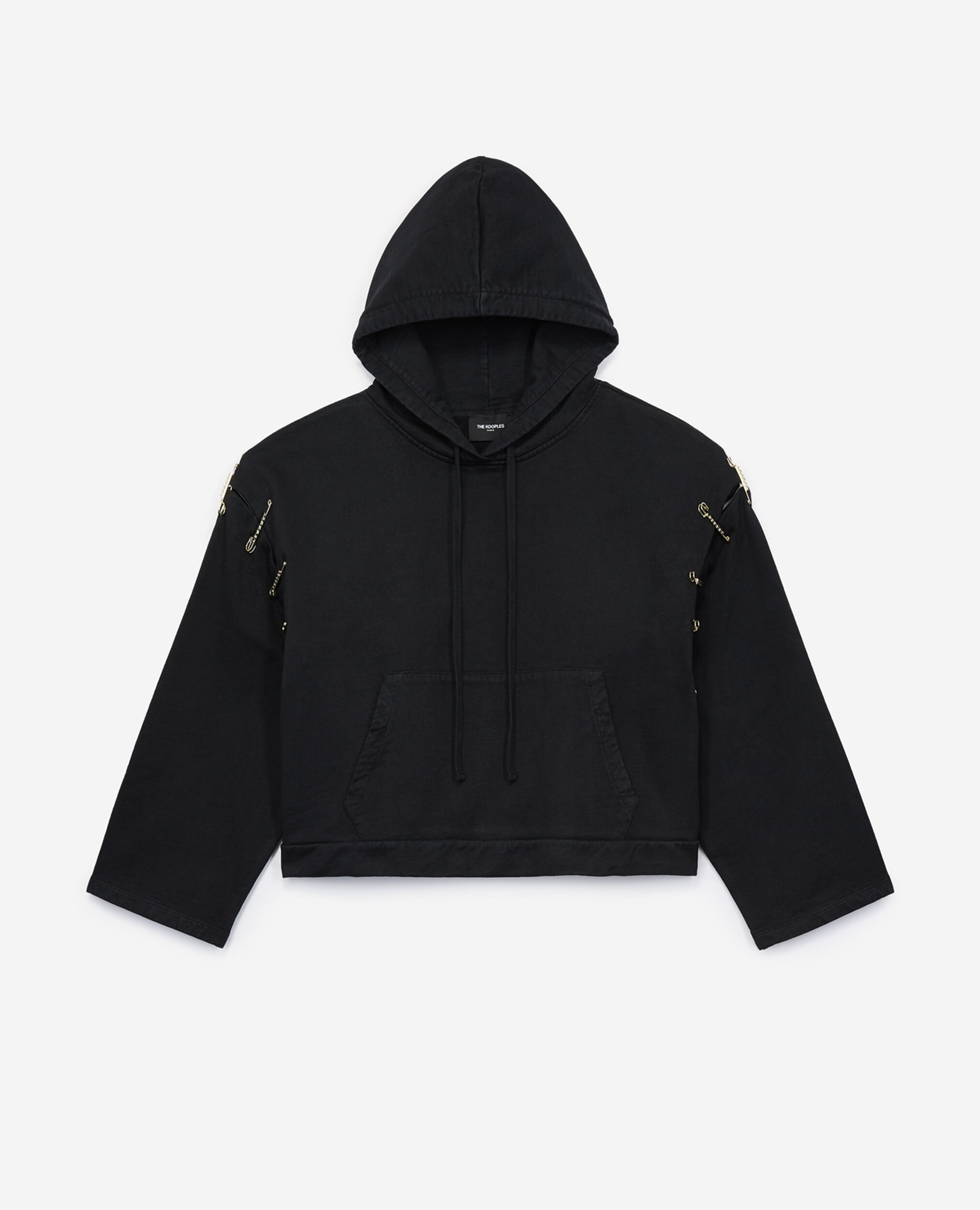 Sweatshirt coton noir à capuche, BLACK, hi-res image number null