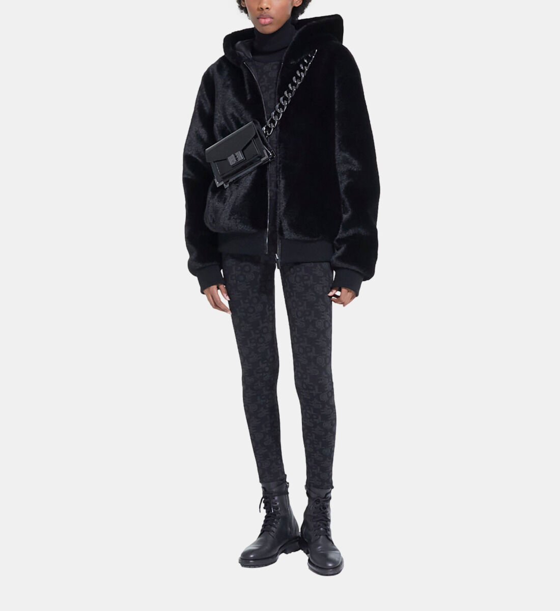 Black faux clearance fur with hood