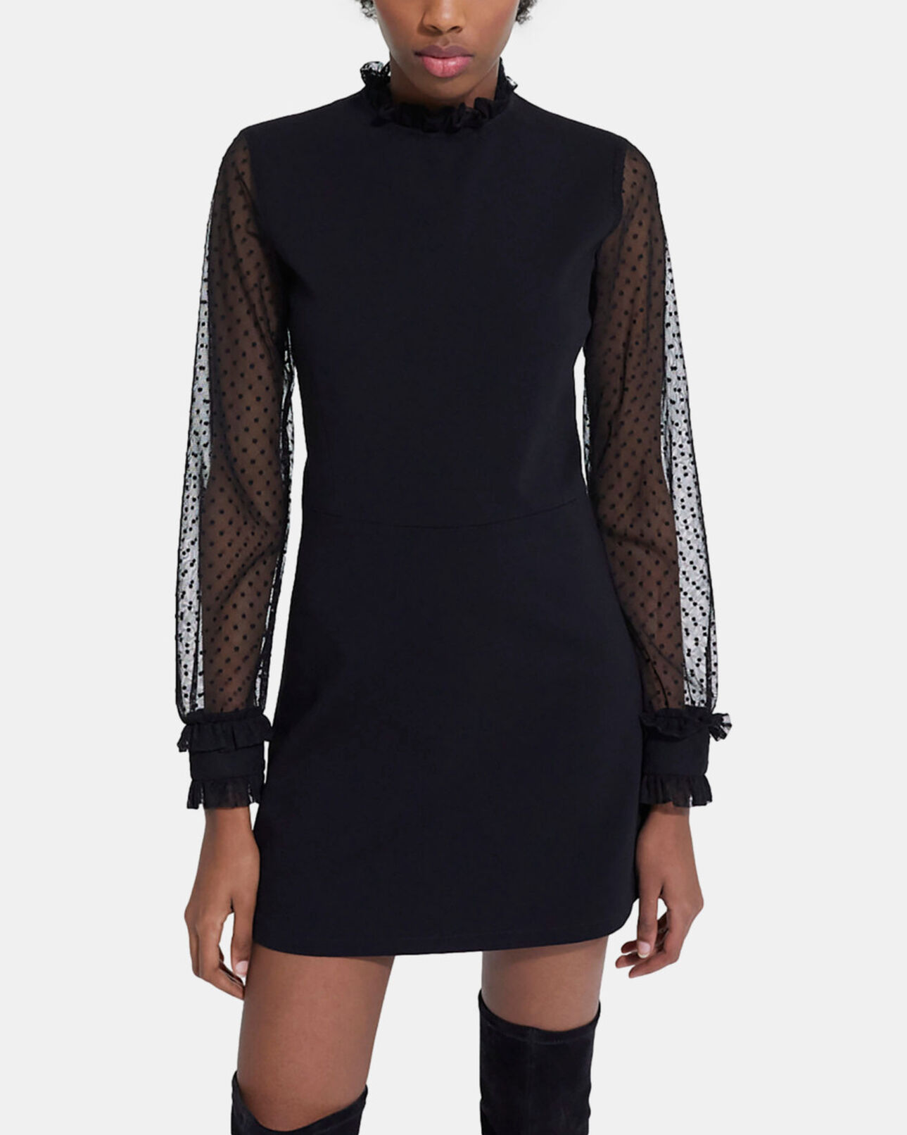 The Kooples WOMEN BLACK short black dress with high neck