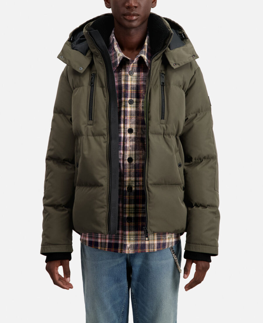 khaki hooded puffer jacket