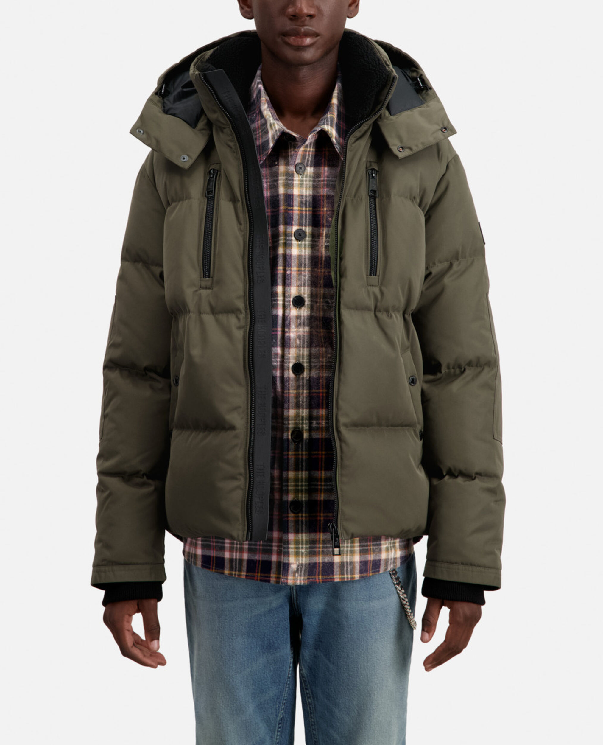 Khaki hooded puffer jacket, KAKI, hi-res image number null