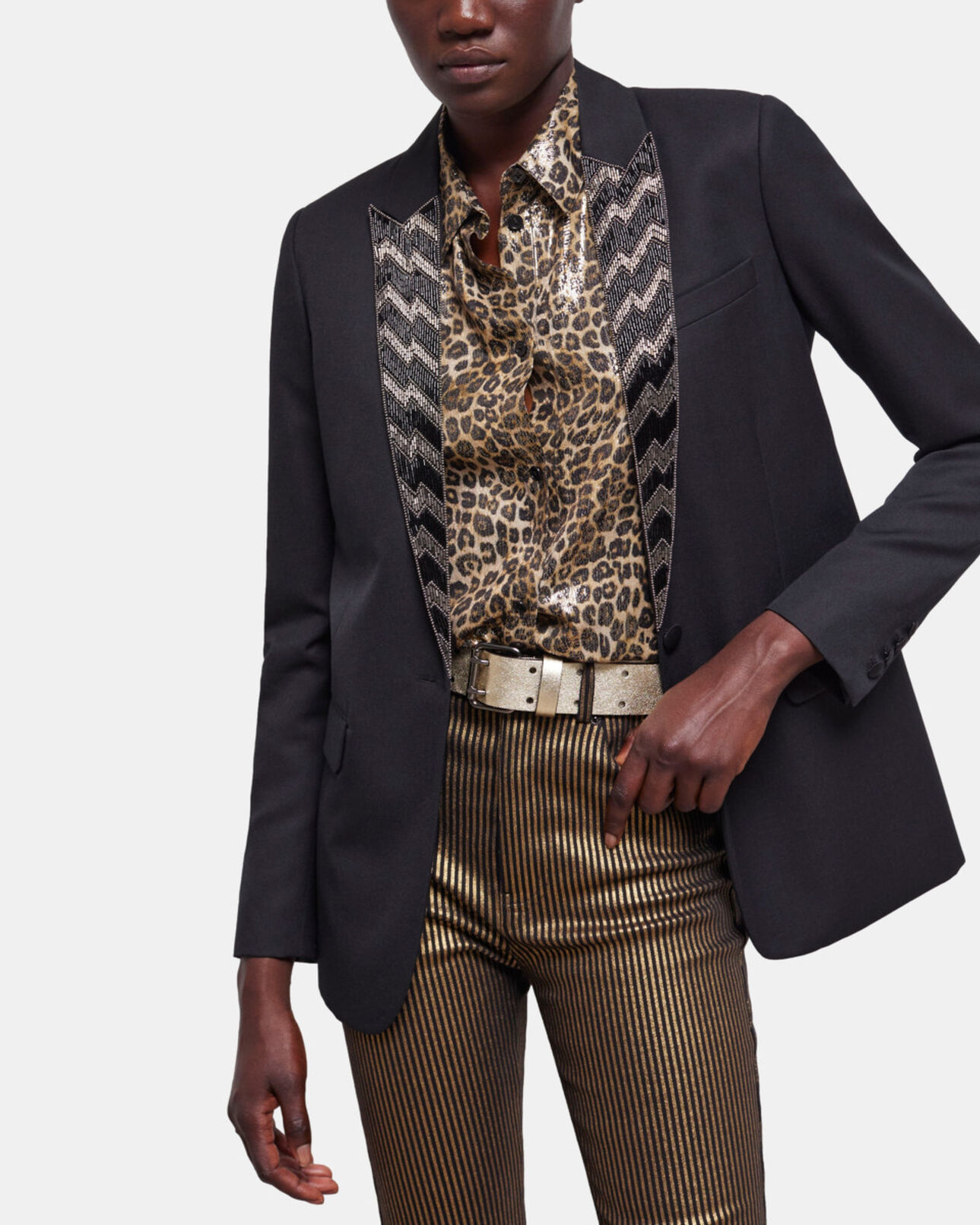 The Kooples WOMEN BLACK black jacket with pearl details