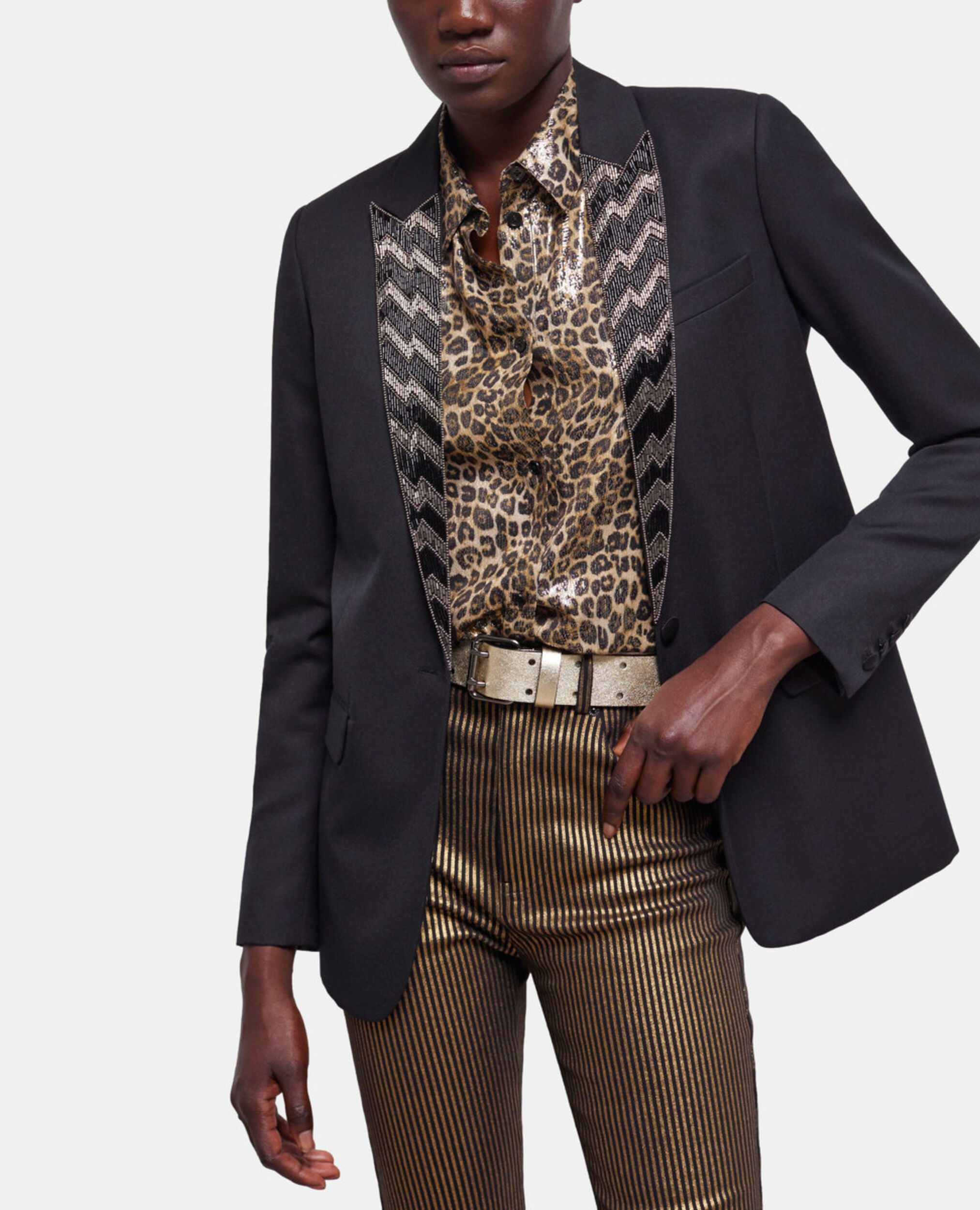 Black jacket with pearl details, BLACK, hi-res image number null