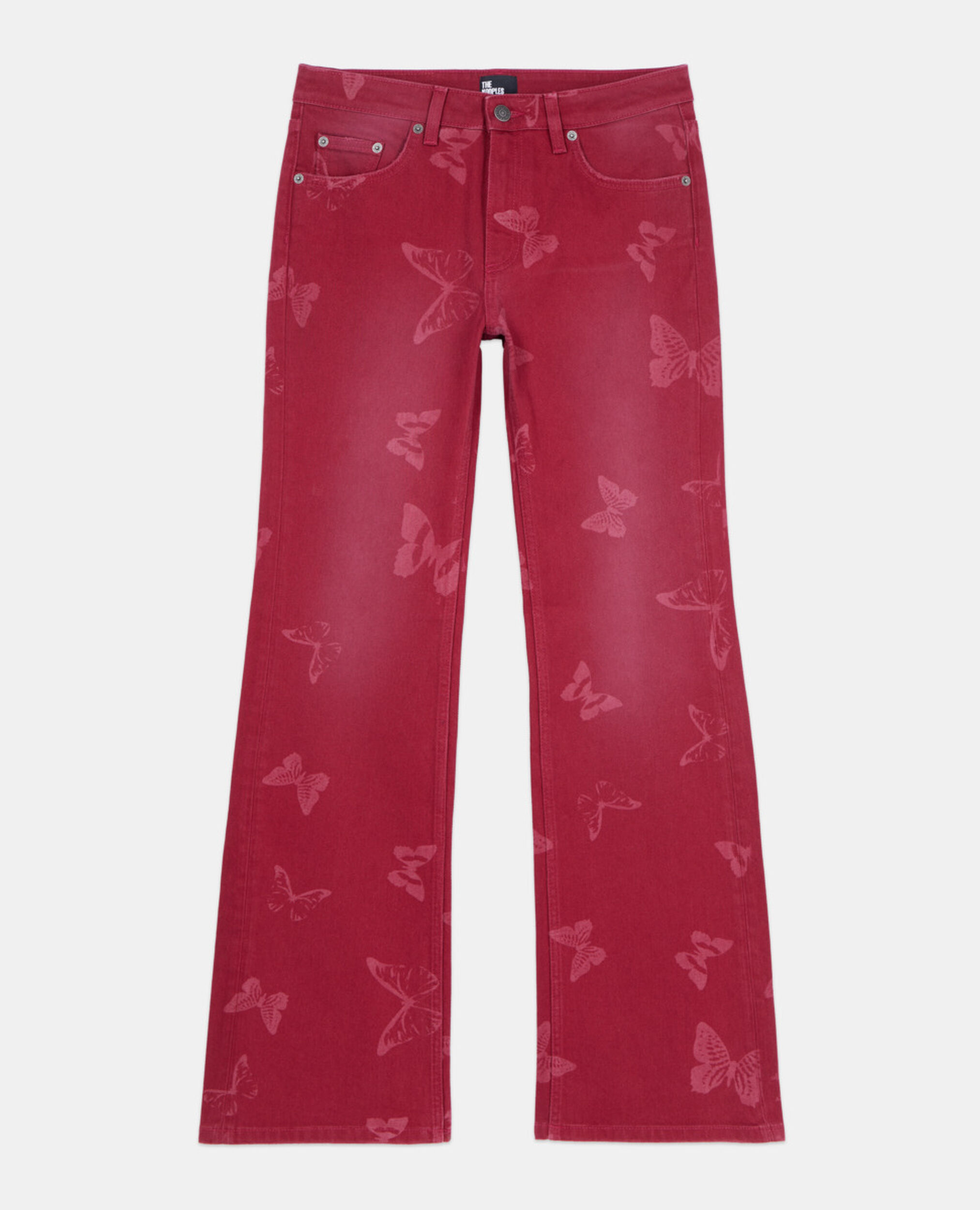 Jeans mit ausgestelltem Bein und Print, DARK RED, hi-res image number null