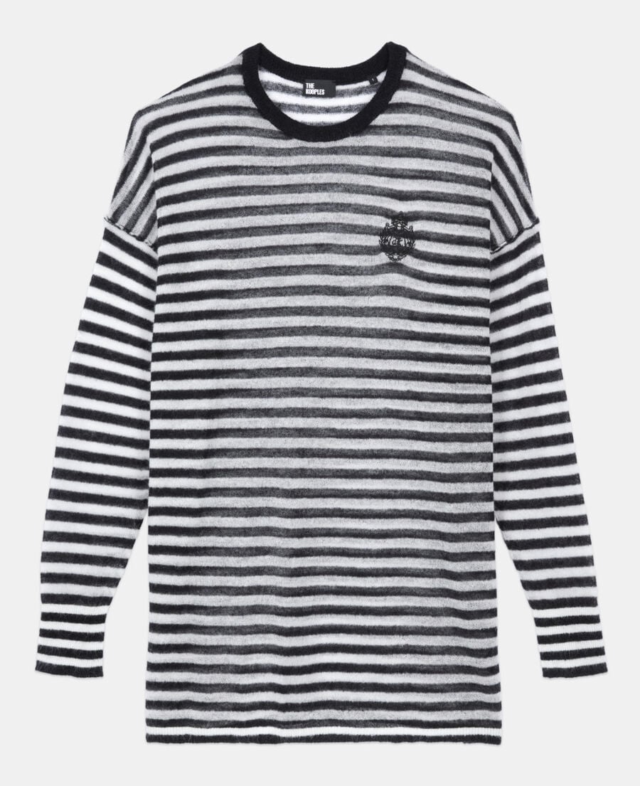 The Kooples DAMEN BLACK / WHITE gestreifter pullover aus mohair und wolle