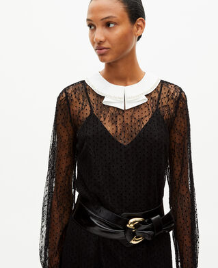 The Kooples FEMME BLACK robe courte en dentelle plumetis et strass noire