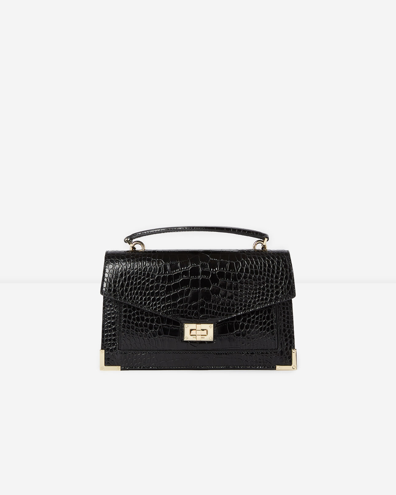 The Kooples FEMME BLACK / GOLD sac emily medium en cuir embossé noir