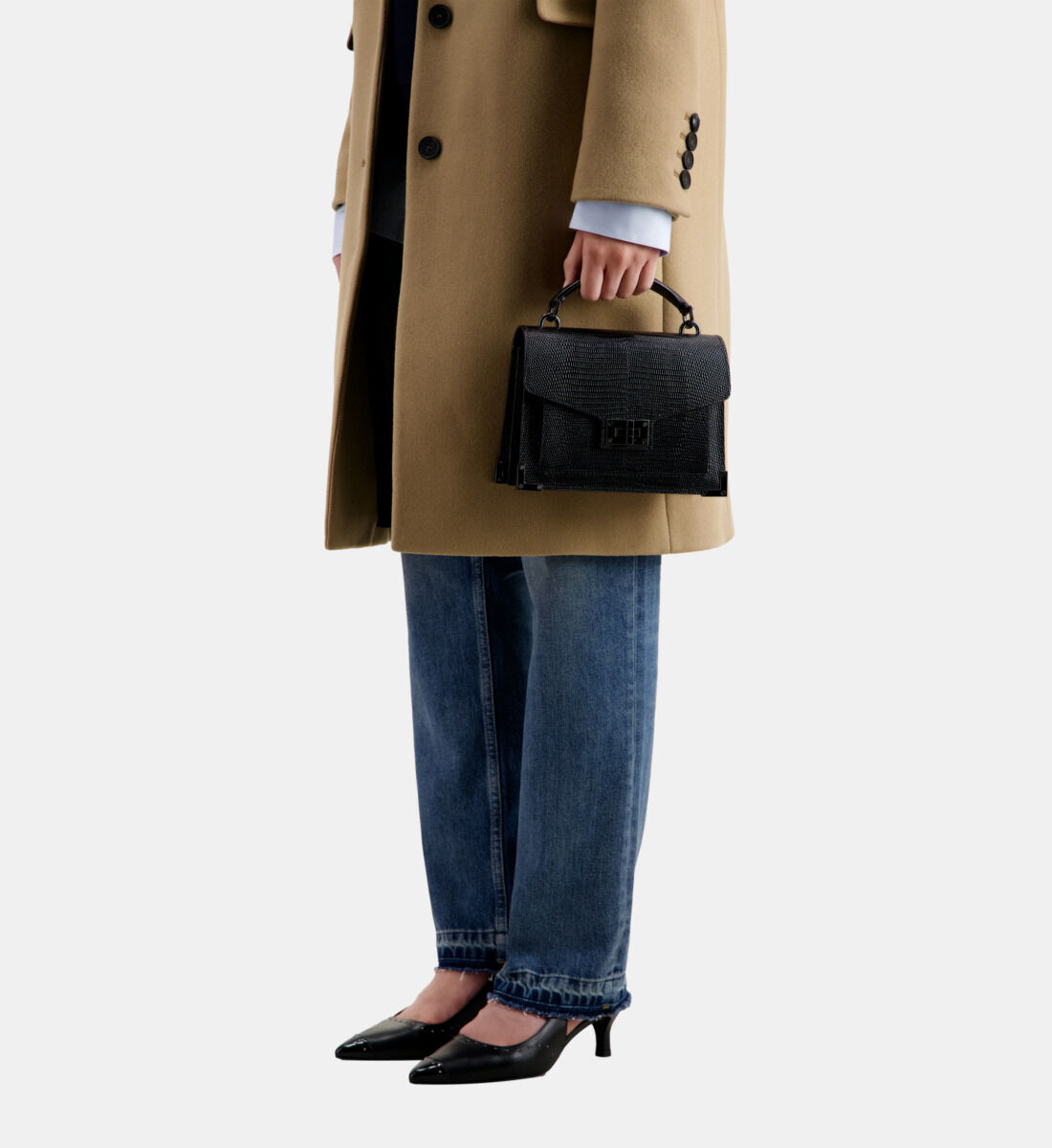 Sac Emily small en cuir noir effet l zard The Kooples