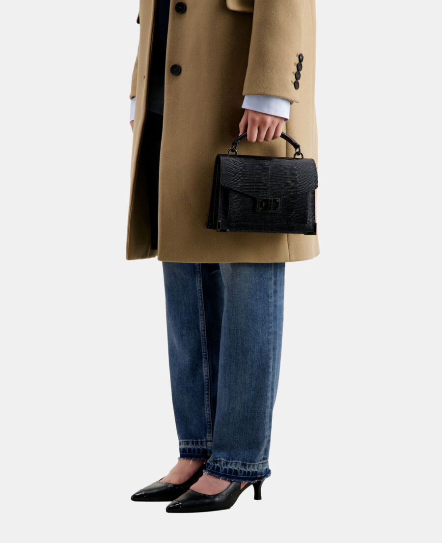 sac emily small en cuir noir effet lézard