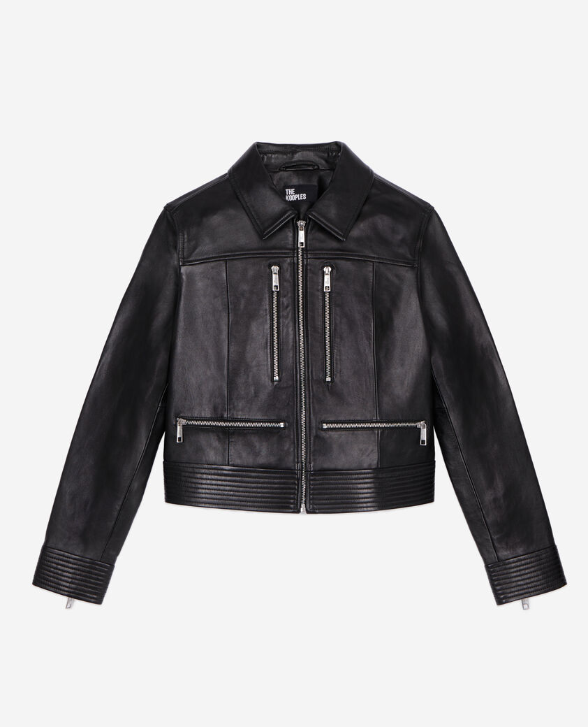 The Kooples WOMEN BLACK black leather biker jacket with zipper