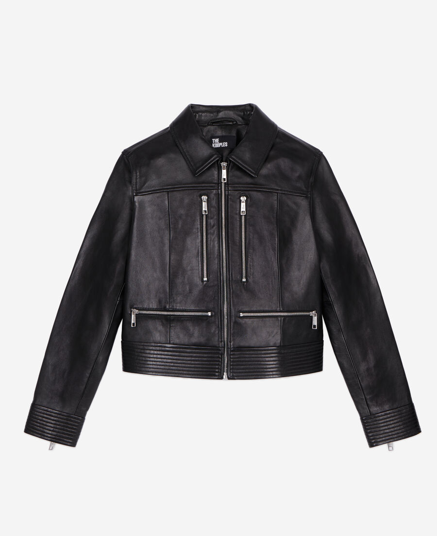 The Kooples WOMEN BLACK black leather biker jacket with zipper