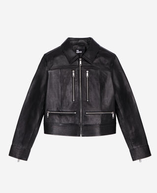 The Kooples WOMEN BLACK black leather biker jacket with zipper