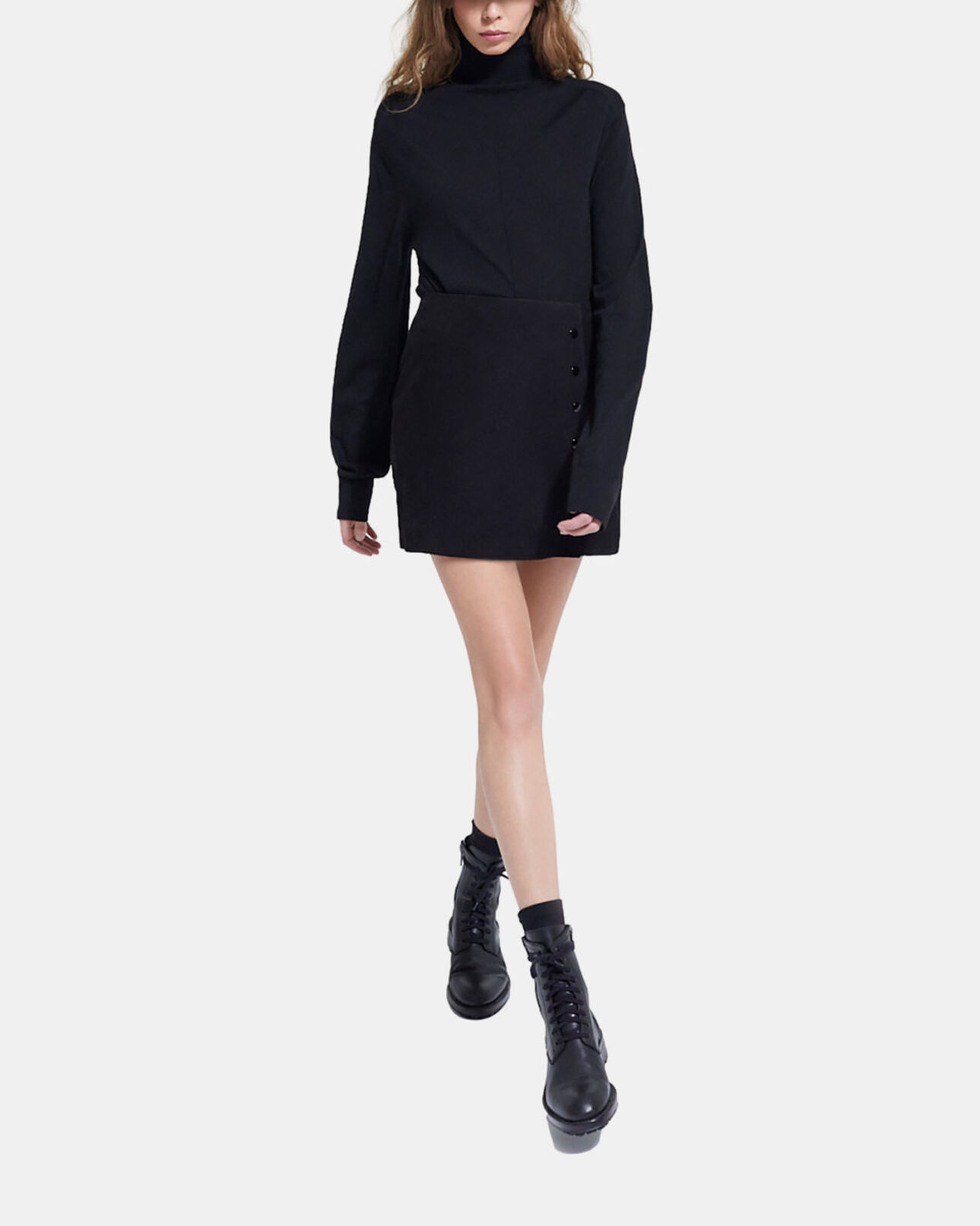 The Kooples FEMME BLACK jupe courte en cuir noire