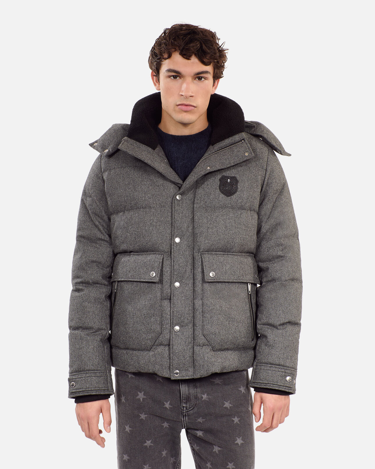 The Kooples HERREN GRIS CLAIR graue daunenjacke aus flanell