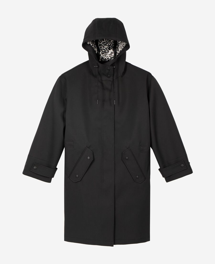 The Kooples DAMEN BLACK langer parka mit kapuze in schwarz