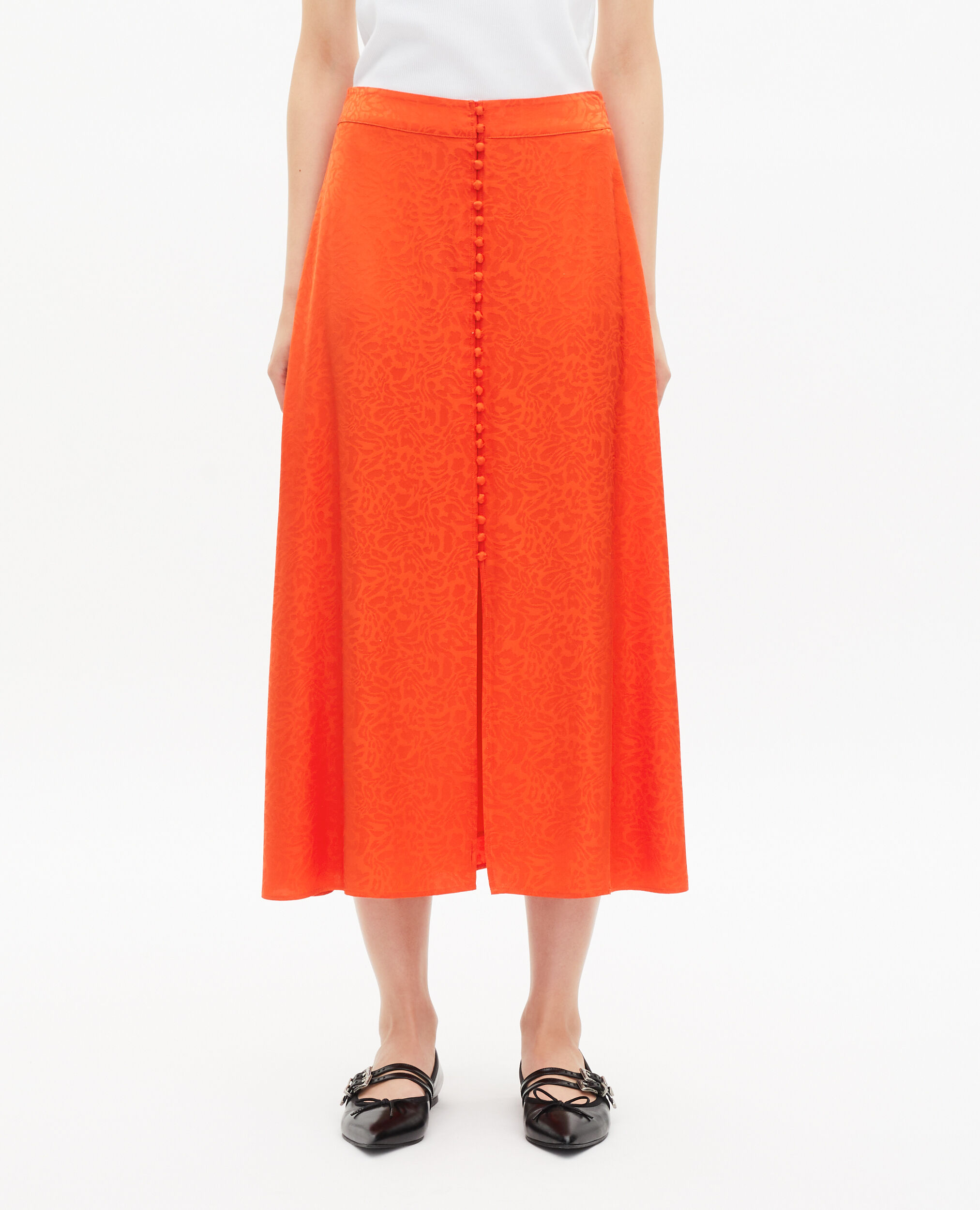 Long skirt in orange jacquard, ORANGE RED, hi-res image number null
