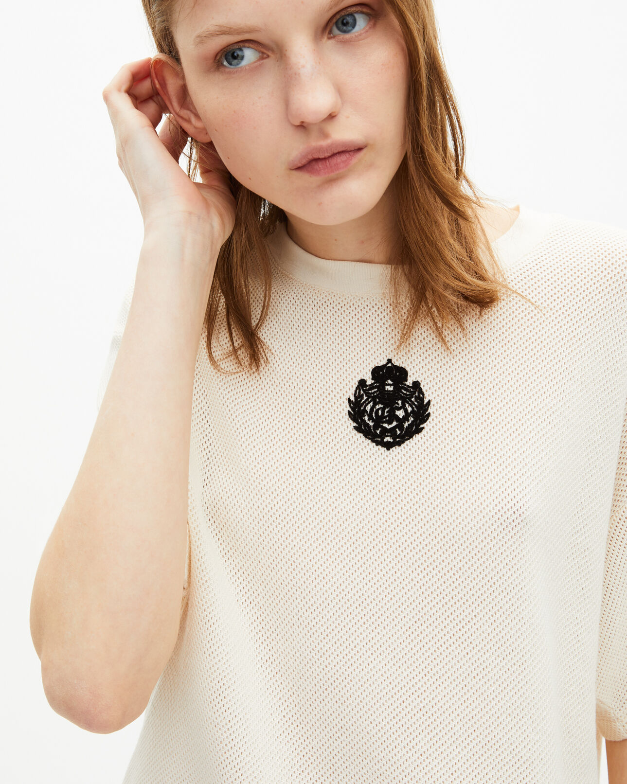 The Kooples WOMEN ECRU t-shirt with ecru honeycomb crest