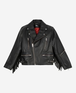 The Kooples F BLACK black fringed leather jacket