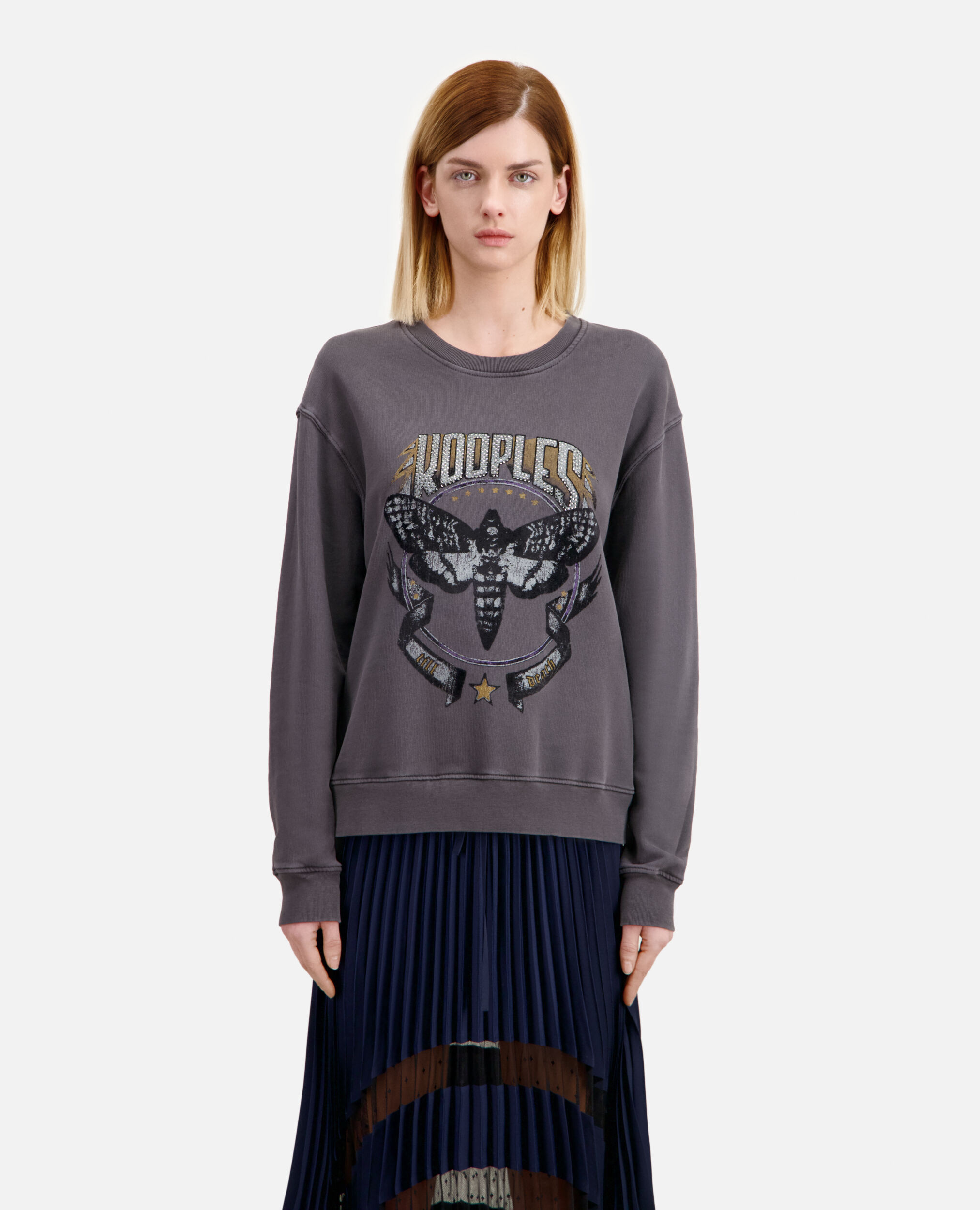 Carbon gray sweatshirt with Skull butterfly serigraphy, CARBONE, hi-res image number null