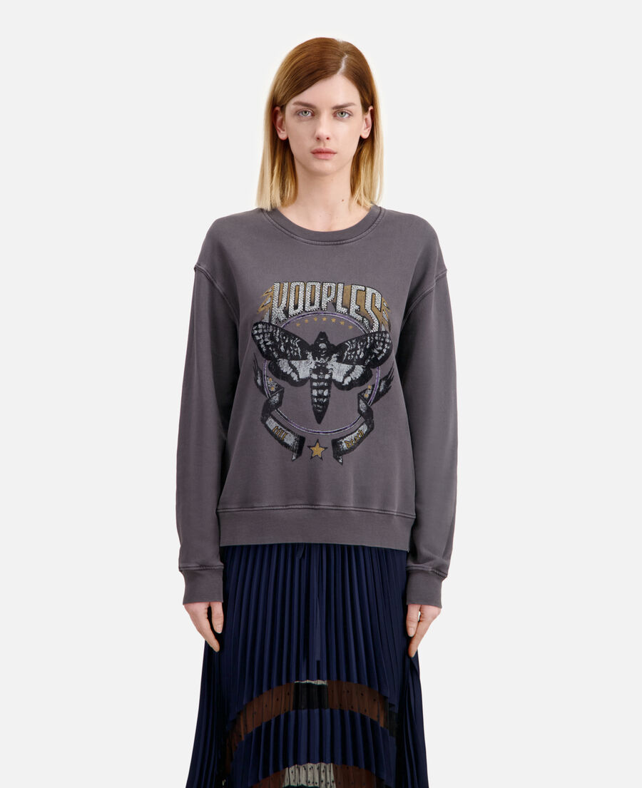 carbon gray sweatshirt with skull butterfly serigraphy