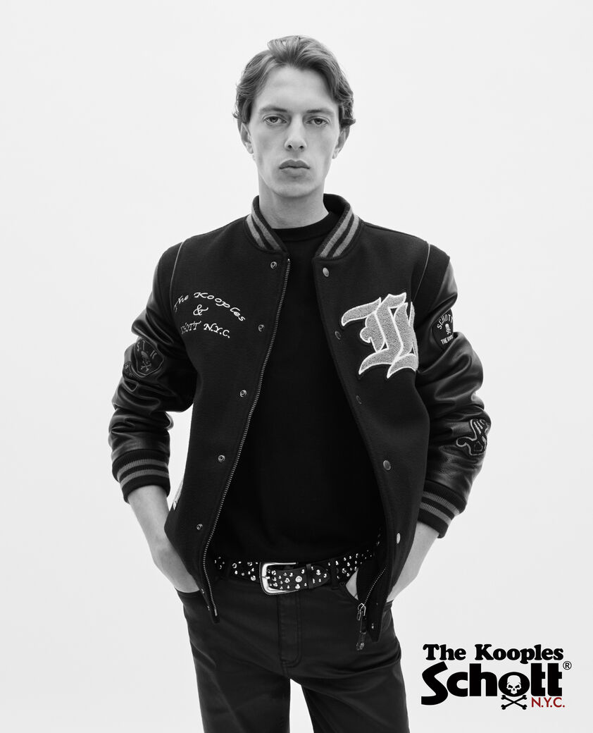 The Kooples H BLACK the kooples x schott nyc black leather varsity jacket