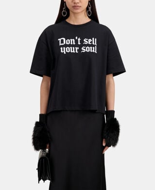 The Kooples DAMEN BLACK schwarzes t-shirt mit siebdruck