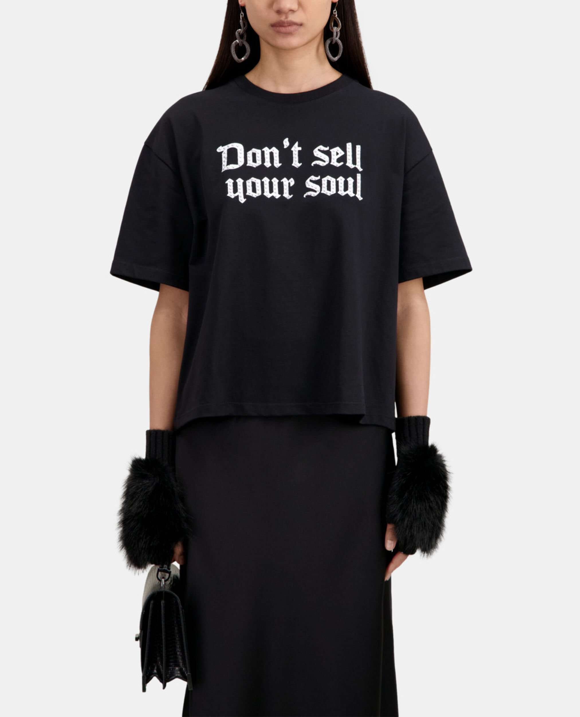 Schwarzes T-Shirt mit Siebdruck, BLACK, hi-res image number null