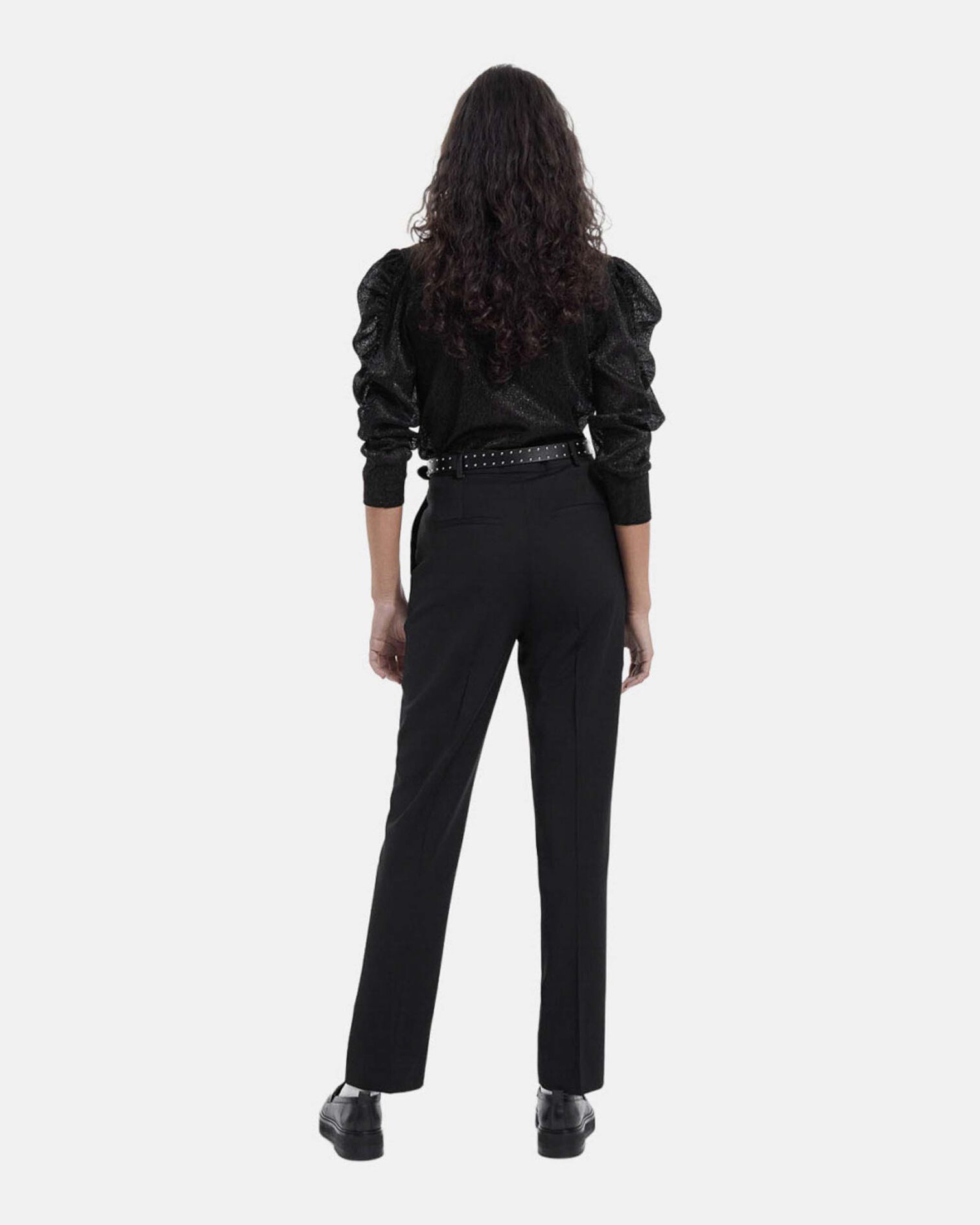 Flowing black top with puffed sleeves, BLACK, hi-res image number null