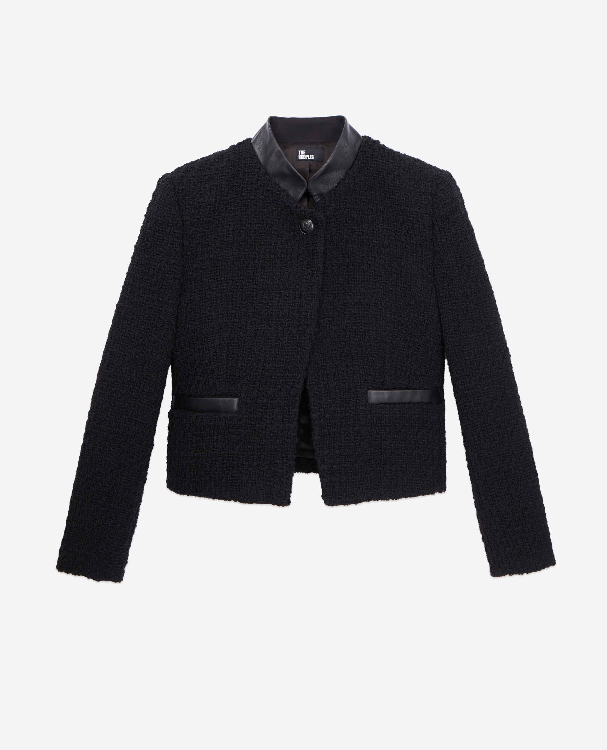 Short black tweed jacket, BLACK, hi-res image number null