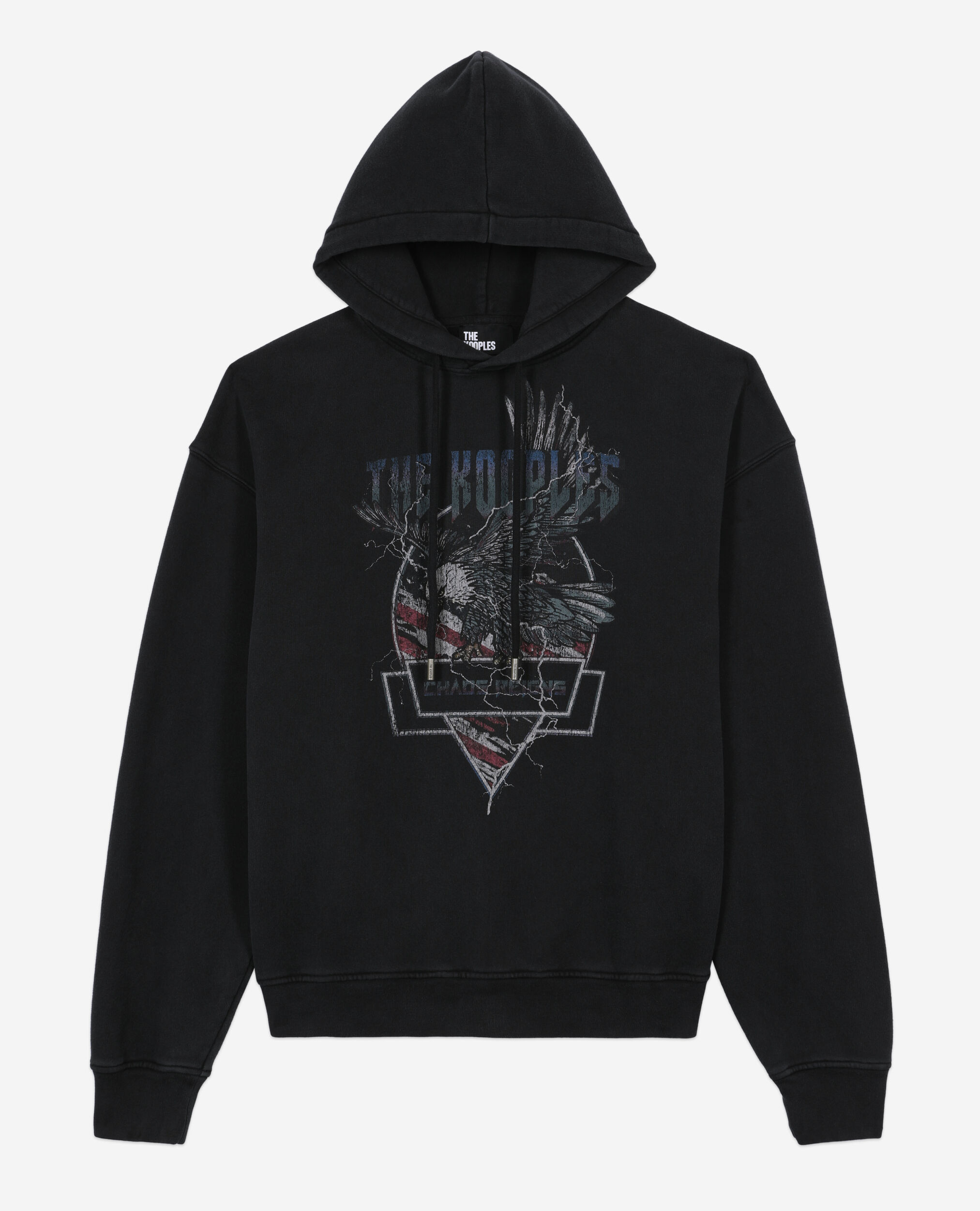 Black hoodie with Chaos eagle serigraphy, BLACK WASHED, hi-res image number null