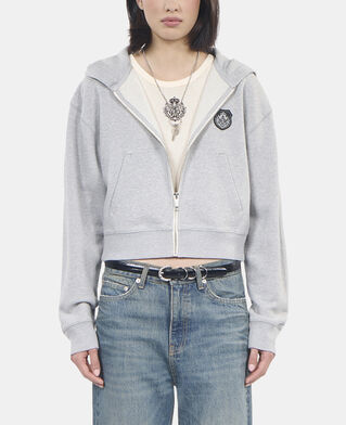 The Kooples FEMME LIGHT GREY MELANGE sweatshirt blazon &agrave; capuche gris